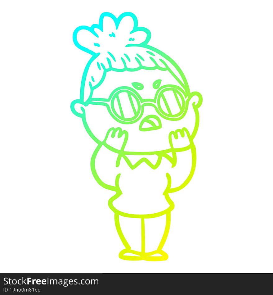 cold gradient line drawing cartoon annoyed woman