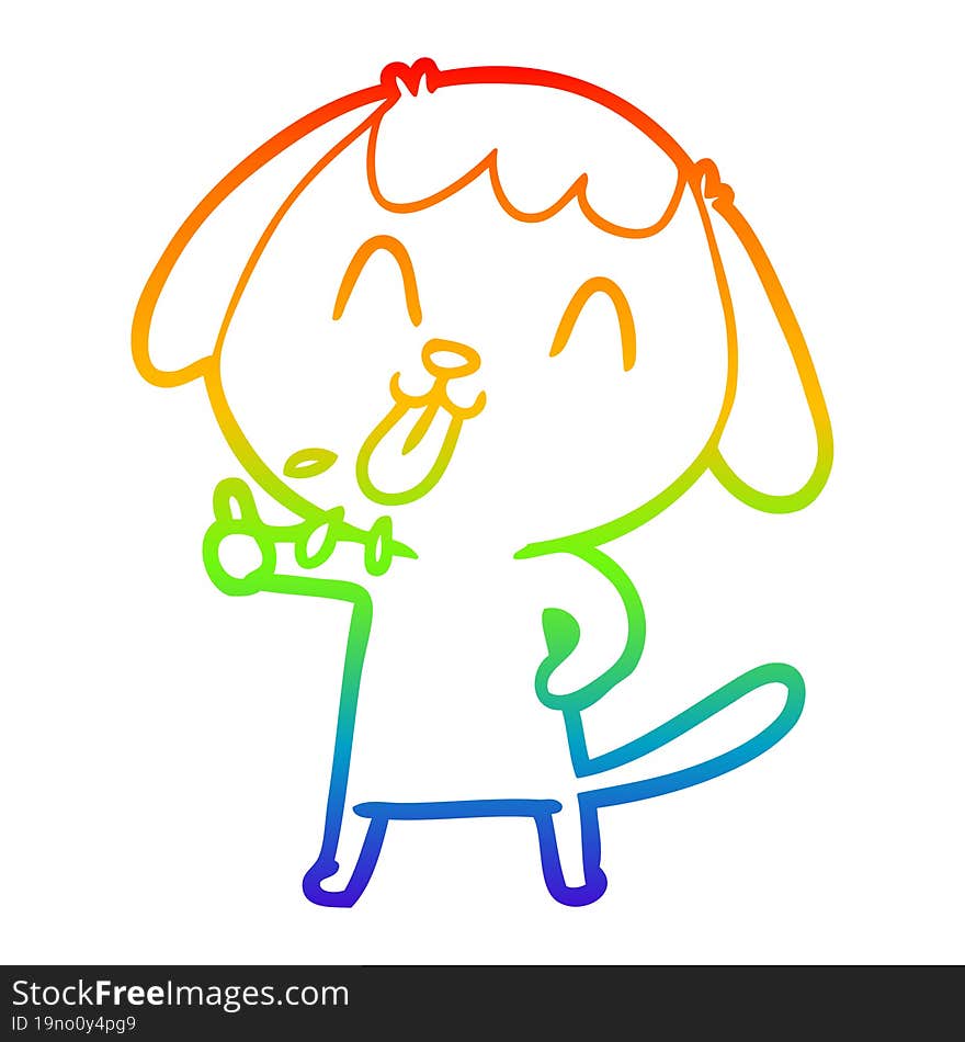 rainbow gradient line drawing of a cute cartoon dog