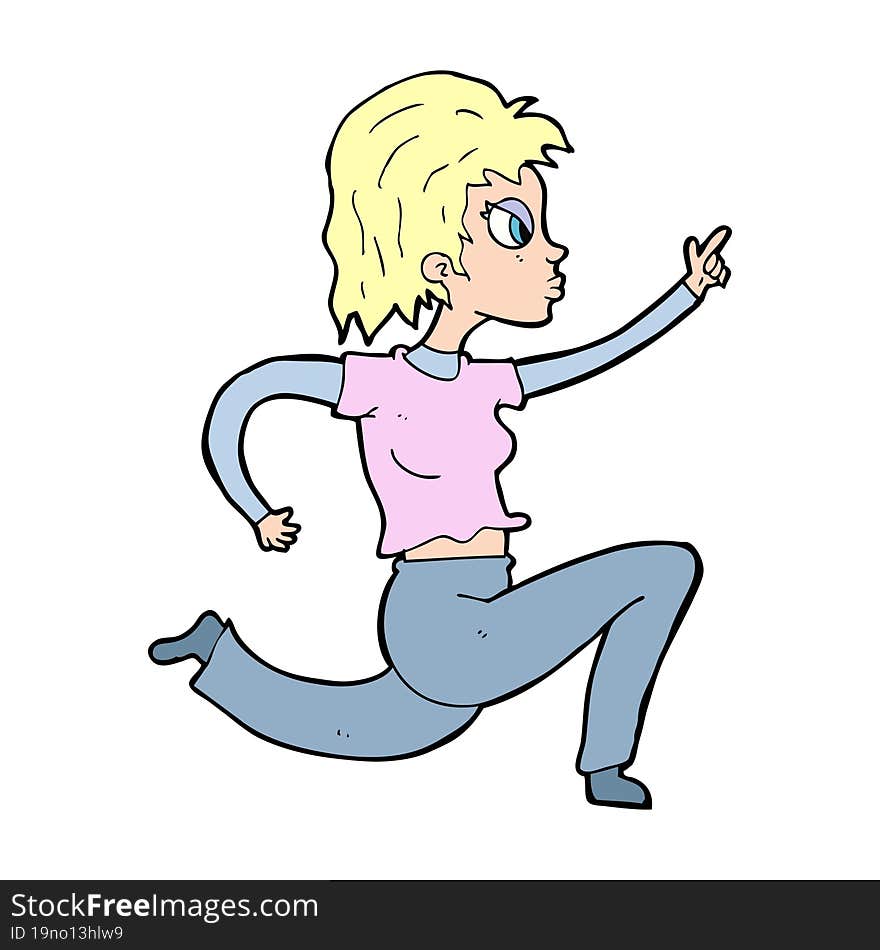 cartoon woman running and pointing