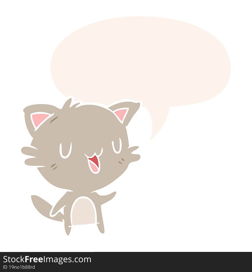 cartoon happy cat and speech bubble in retro style