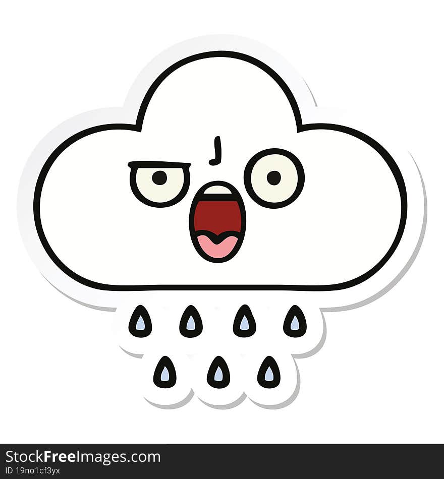 Sticker Of A Cute Cartoon Rain Cloud