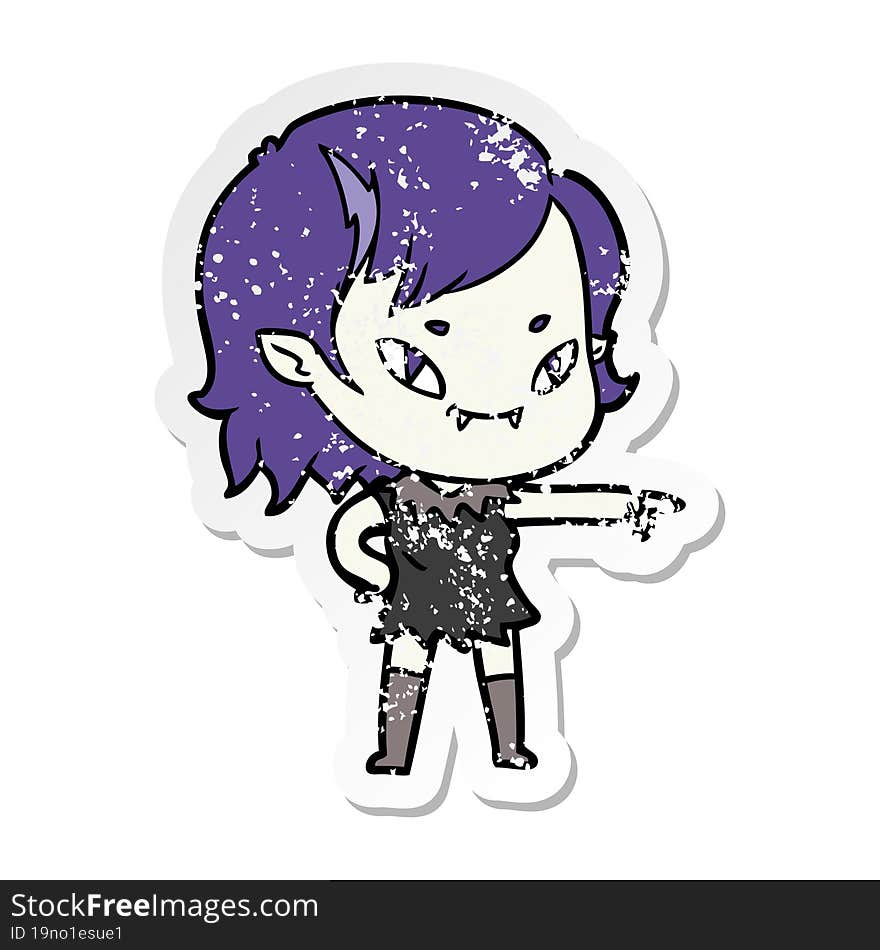 distressed sticker of a cartoon friendly vampire girl