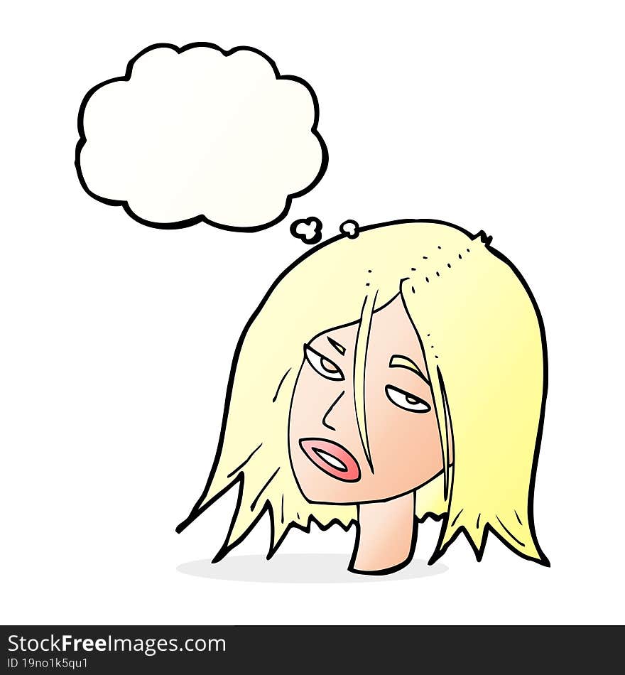 cartoon annoyed woman with thought bubble