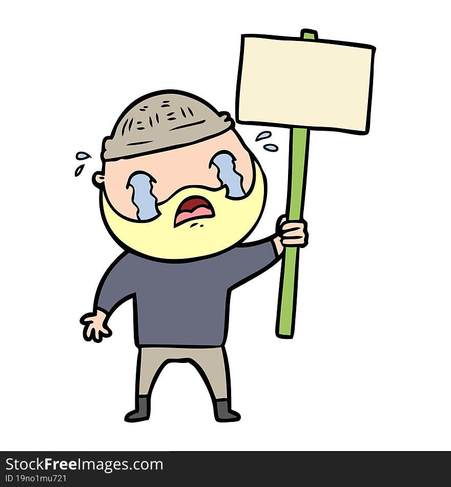 cartoon bearded protester crying. cartoon bearded protester crying