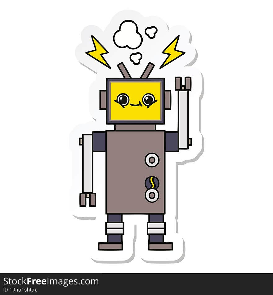 Sticker Of A Cute Cartoon Happy Robot