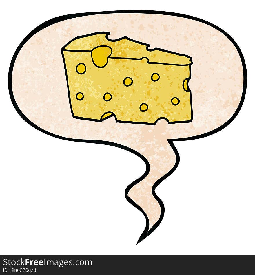 cartoon cheese and speech bubble in retro texture style