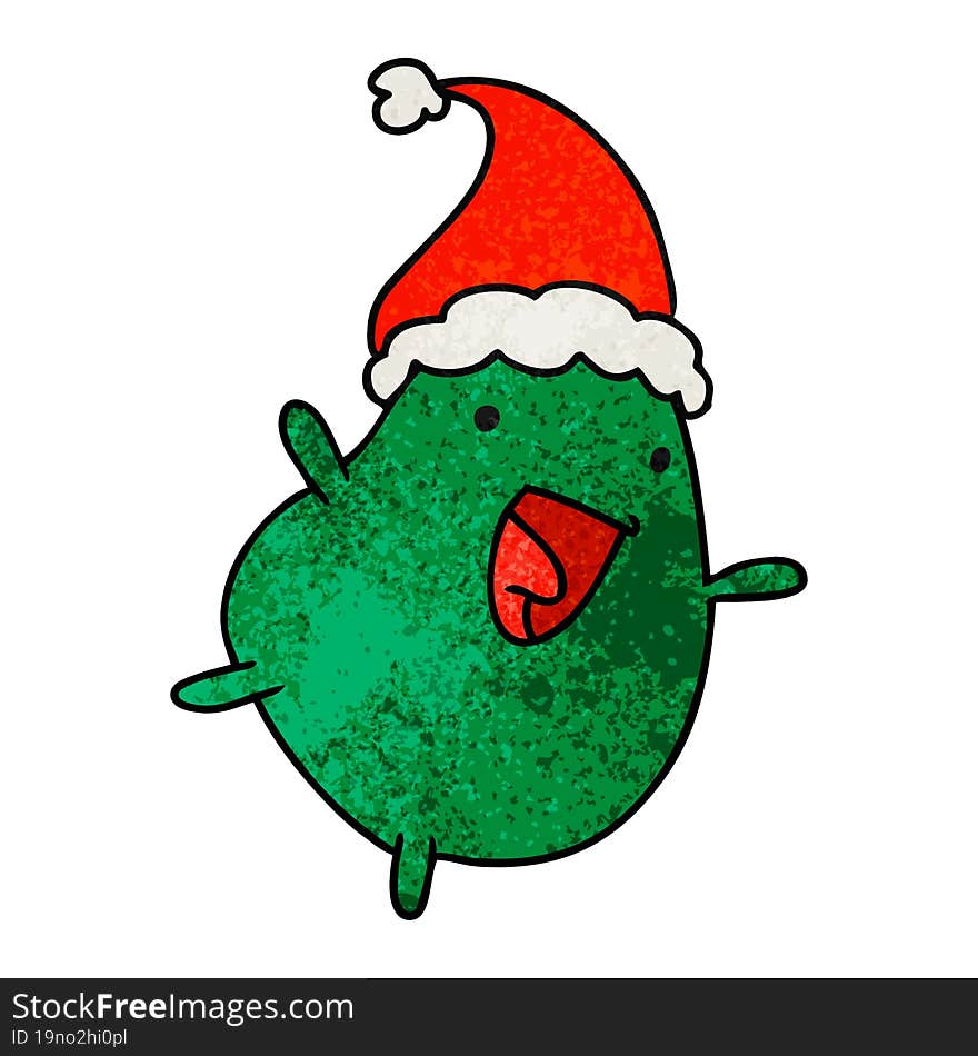 hand drawn christmas textured cartoon of kawaii bean