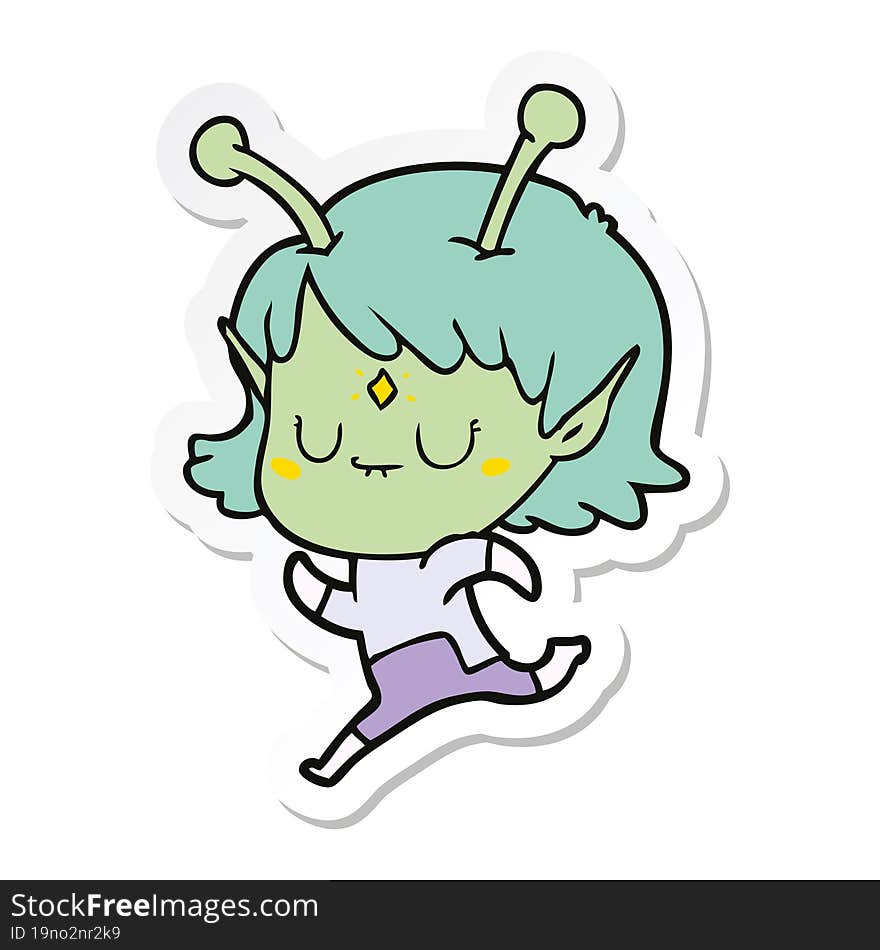 sticker of a cartoon alien girl