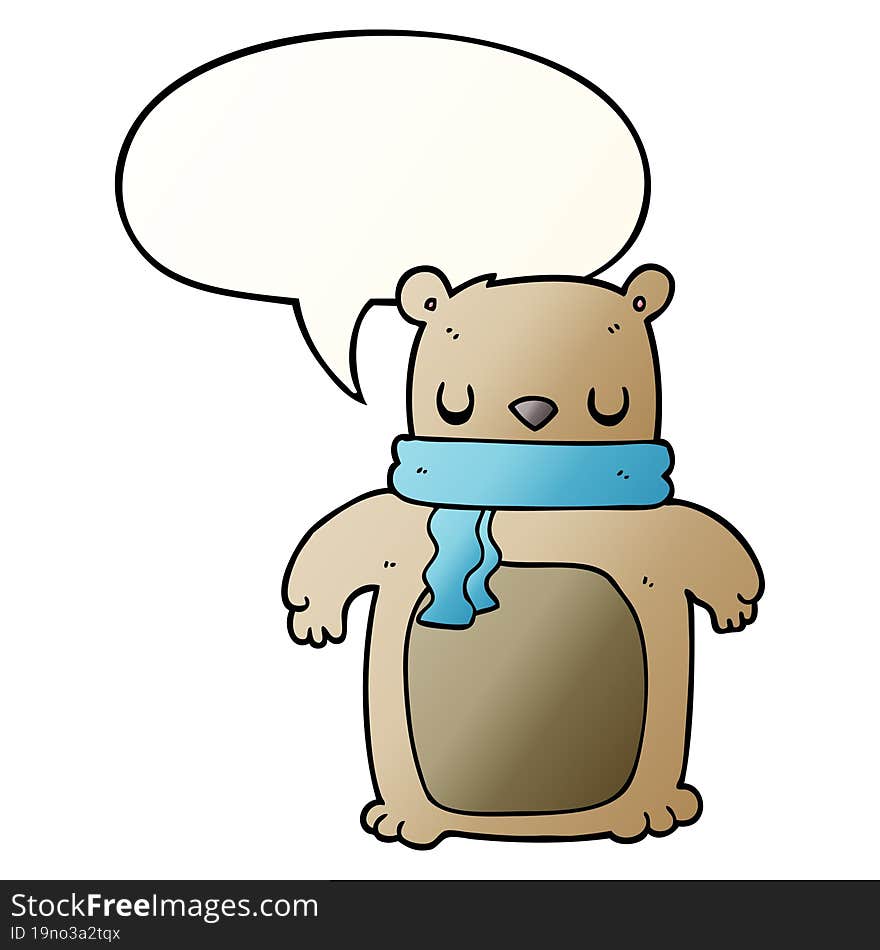 cartoon bear and scarf and speech bubble in smooth gradient style