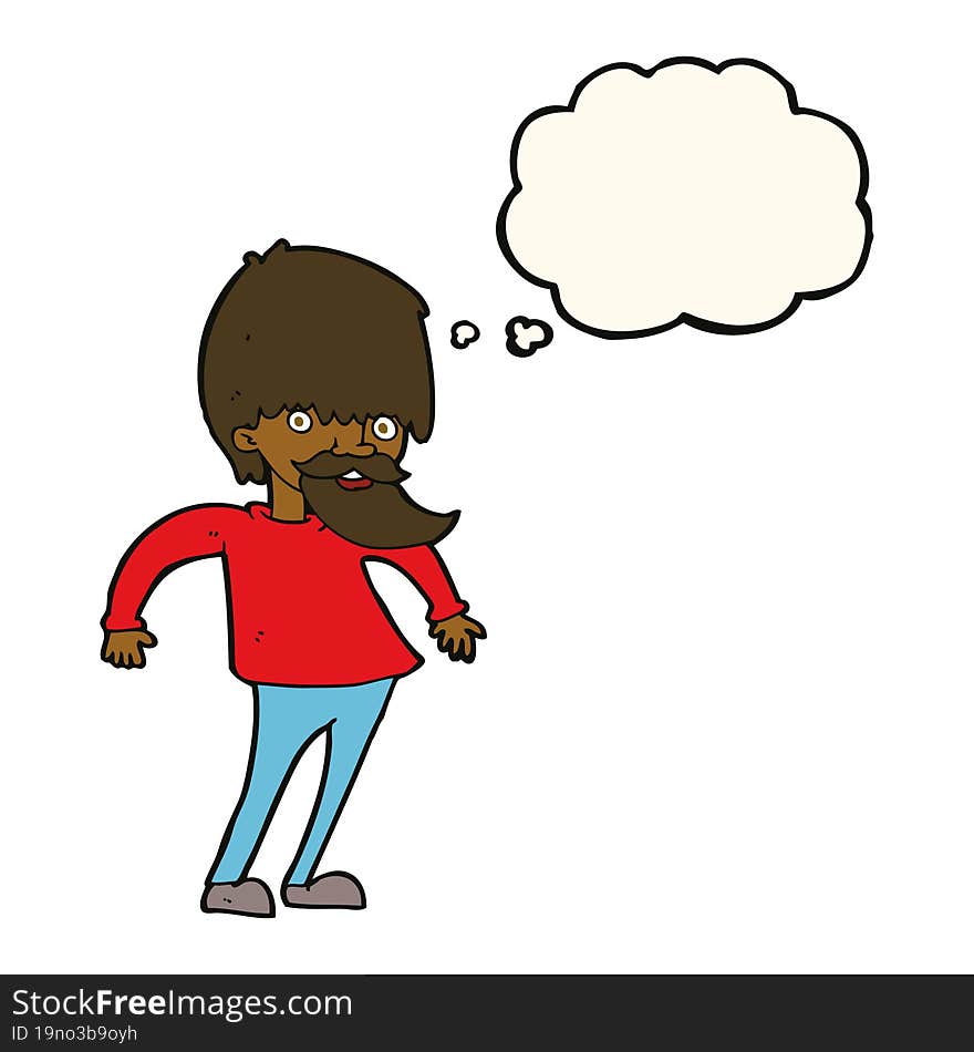 Cartoon Bearded Man Shrugging Shoulders With Thought Bubble