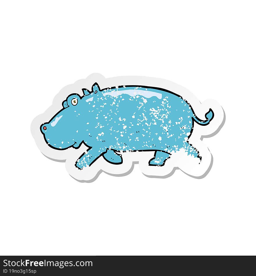 retro distressed sticker of a cartoon hippopotamus