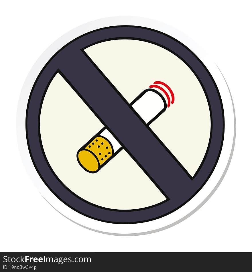 sticker of a cute cartoon no smoking allowed sign