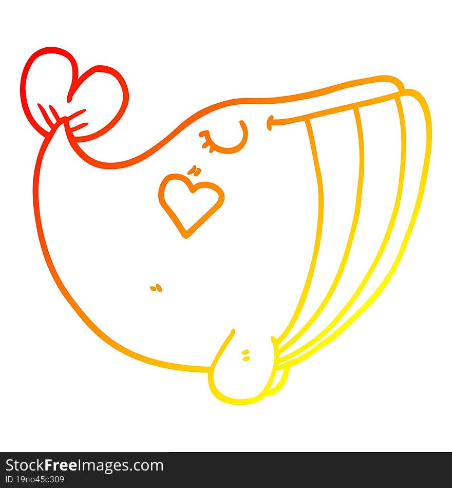 warm gradient line drawing cartoon whale with love heart