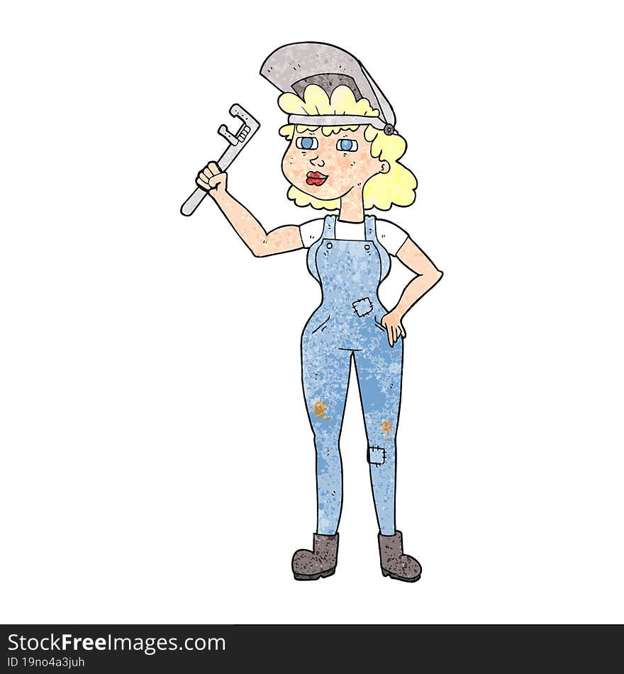 textured cartoon capable woman with wrench