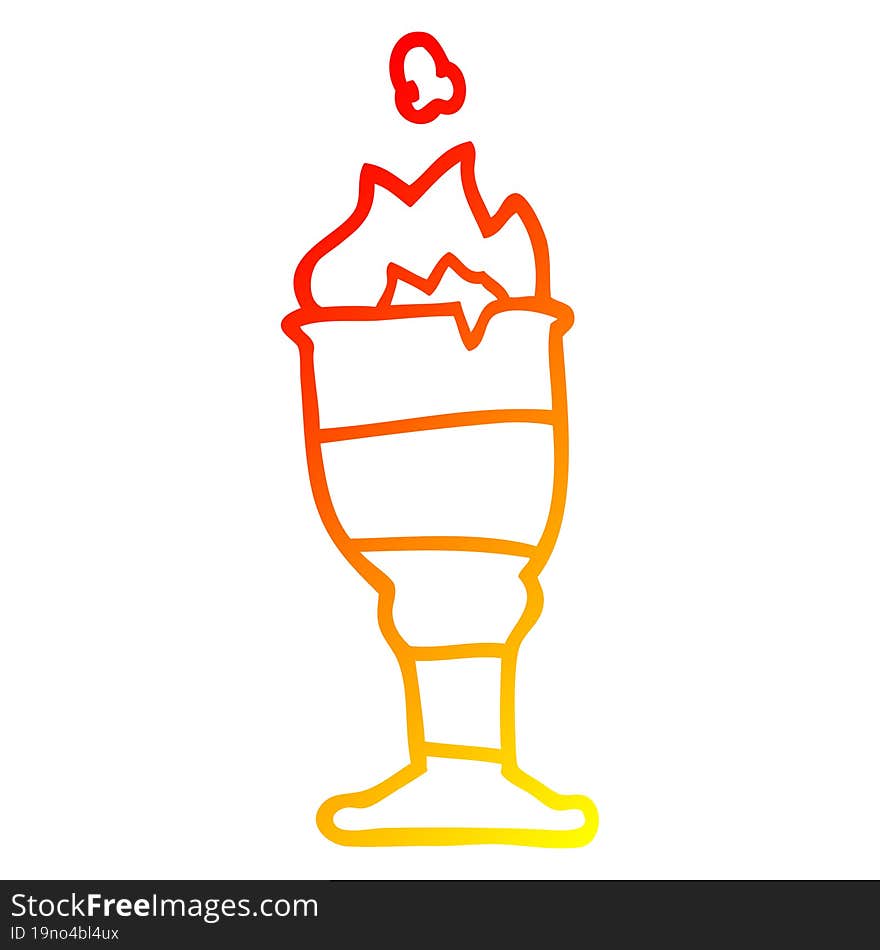 Warm Gradient Line Drawing Cartoon Flaming Golden Cup