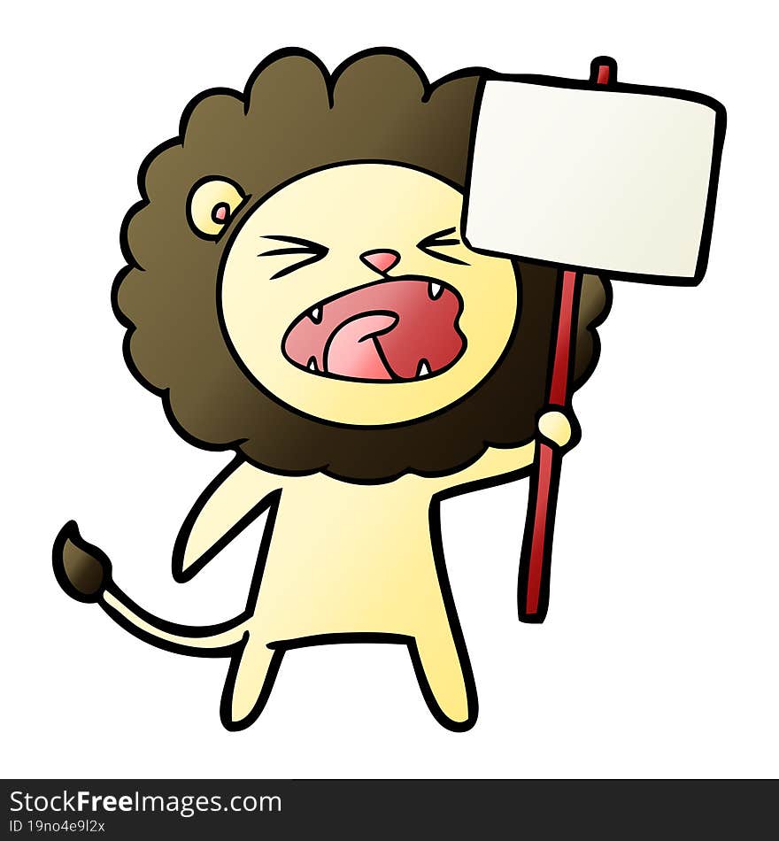 cartoon lion with protest sign. cartoon lion with protest sign