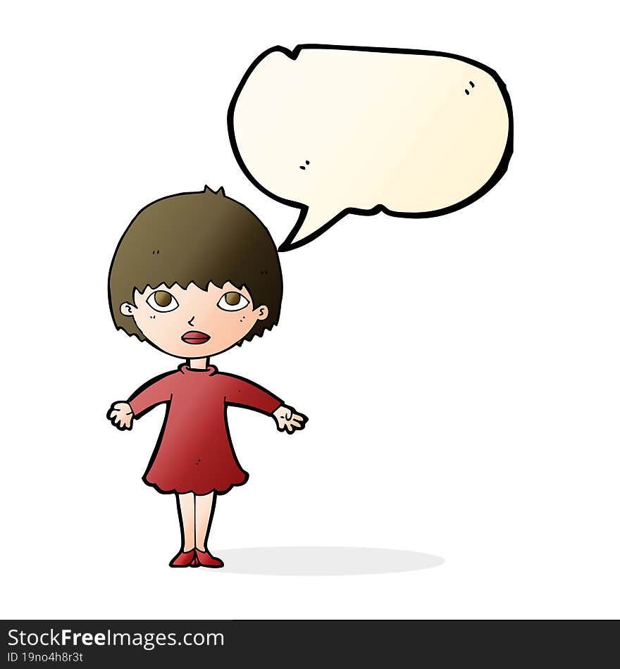 Cartoon Woman In Dress With Speech Bubble