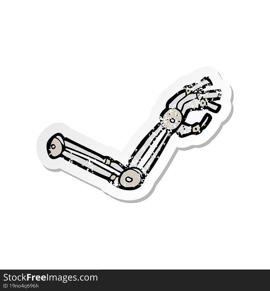 retro distressed sticker of a cartoon robot arm