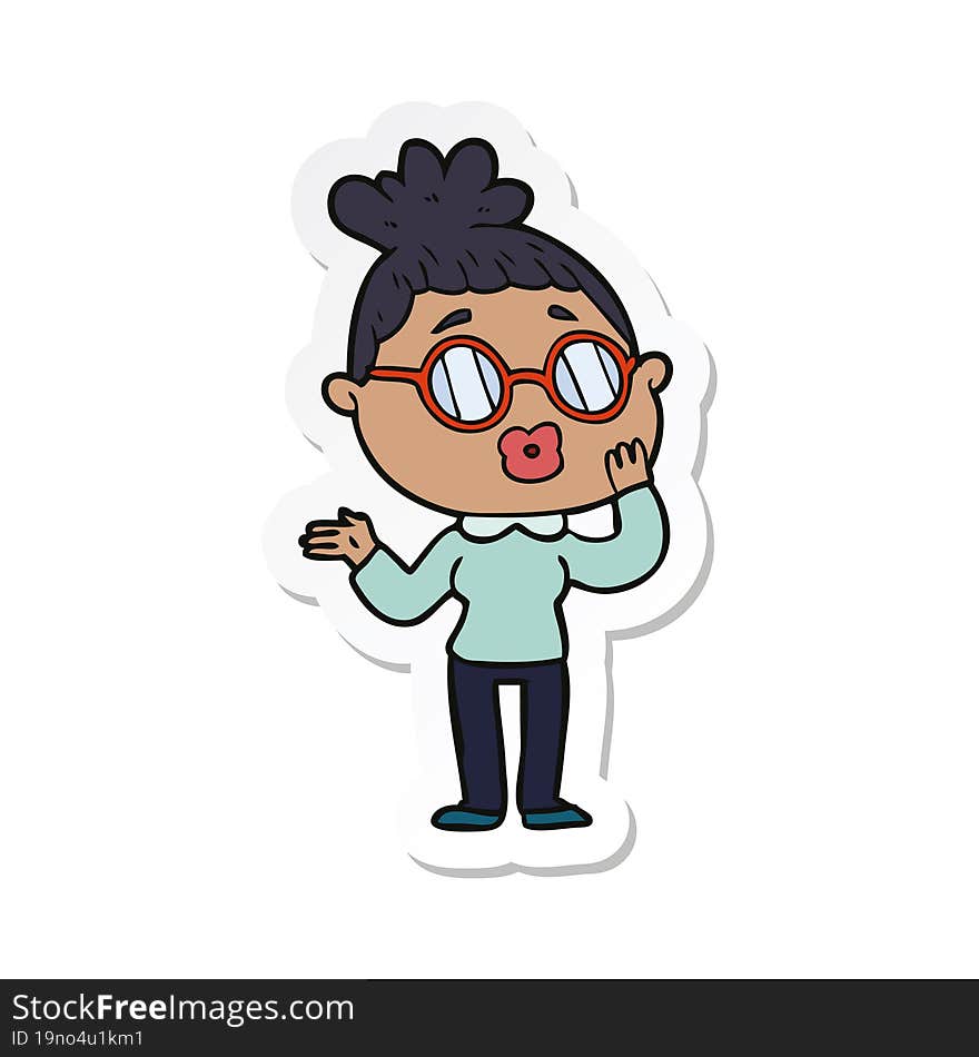 sticker of a cartoon woman wearing spectacles