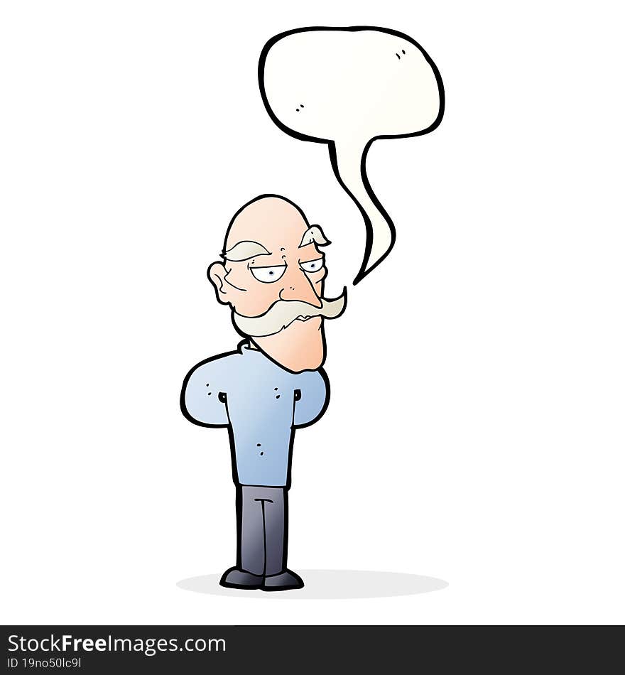 cartoon old man with mustache with speech bubble