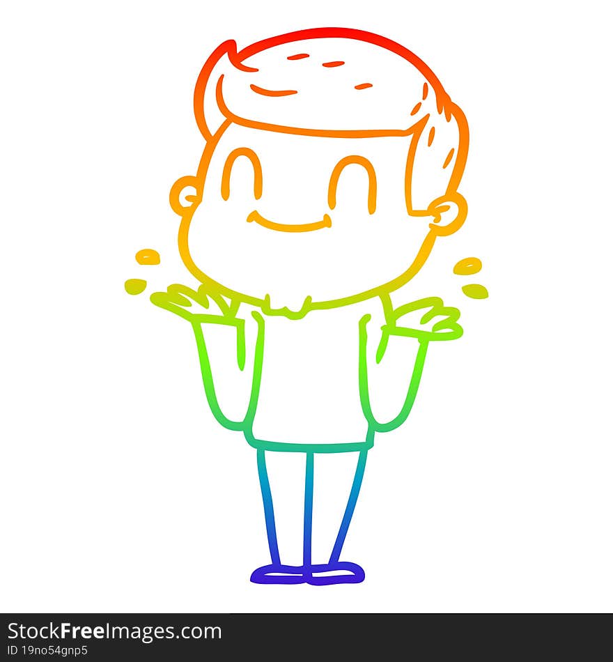 Rainbow Gradient Line Drawing Cartoon Friendly Man