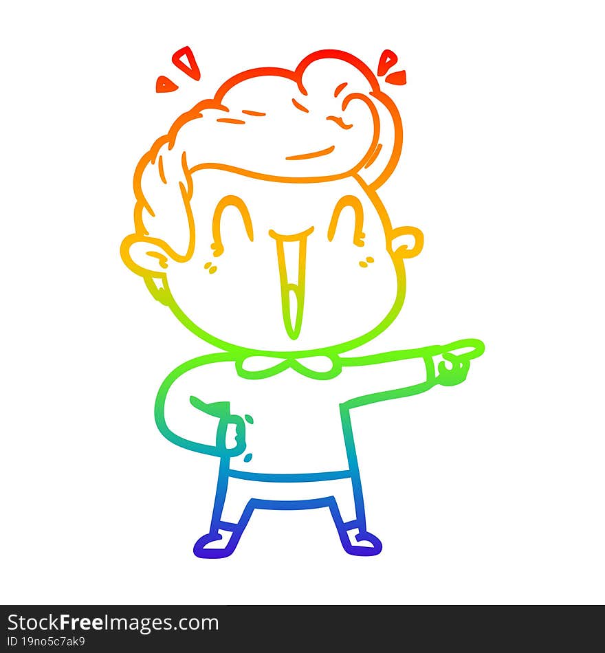 rainbow gradient line drawing of a cartoon excited man