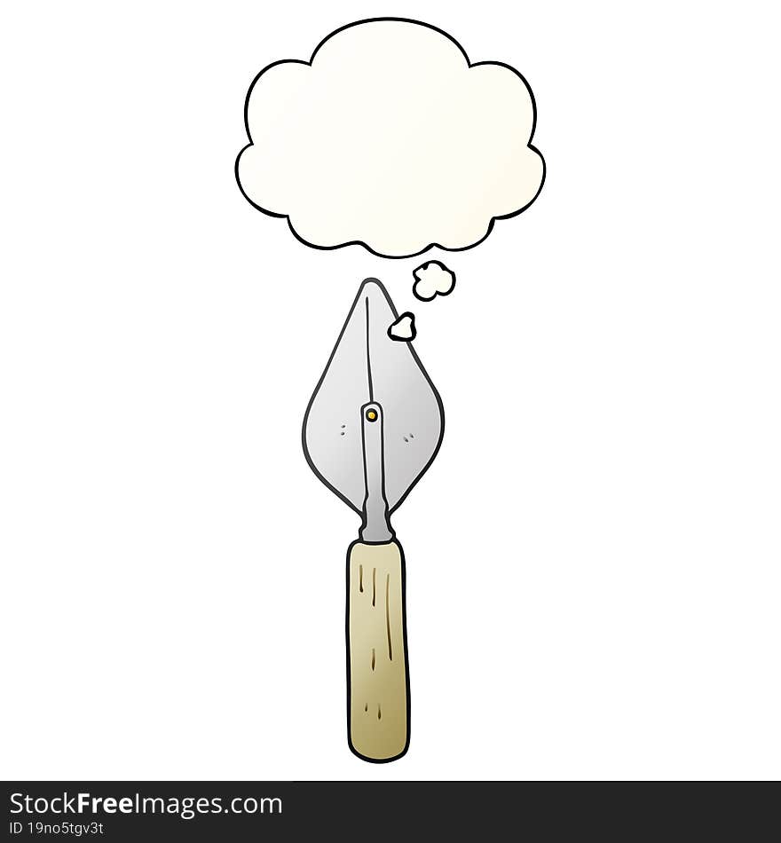 cartoon trowel and thought bubble in smooth gradient style