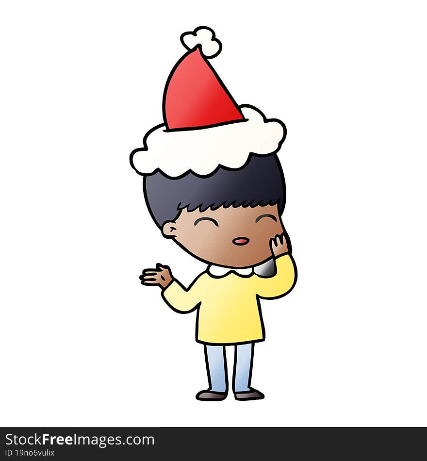 Happy Gradient Cartoon Of A Boy Wearing Santa Hat