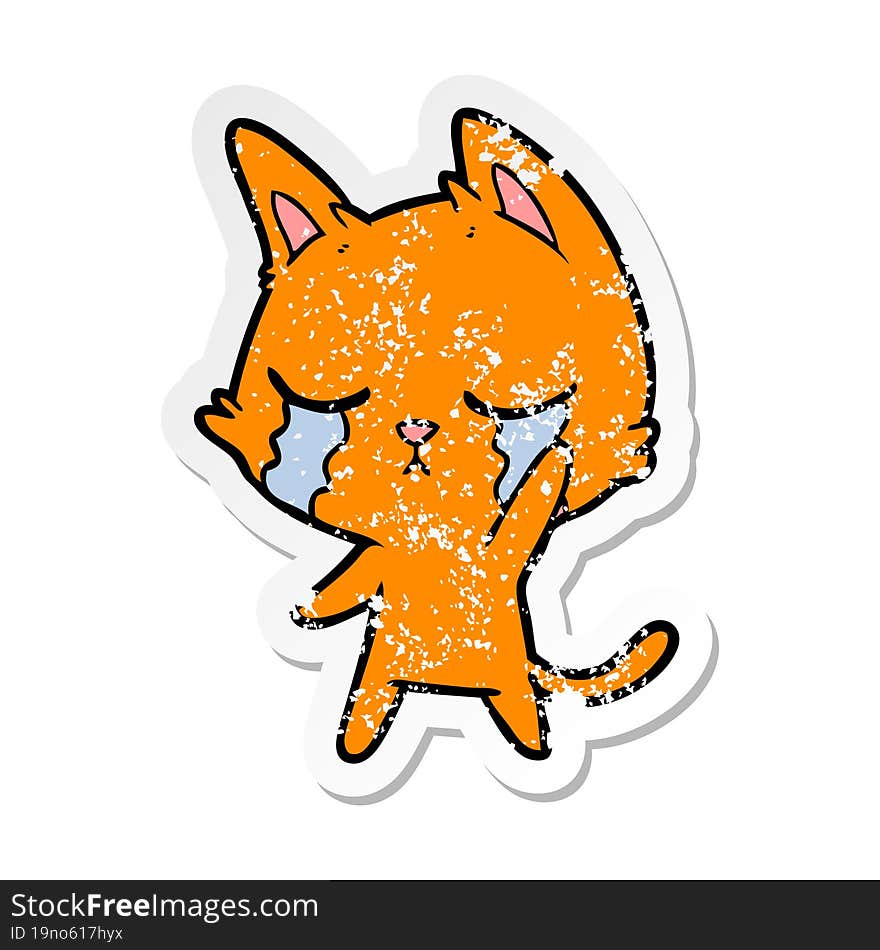 distressed sticker of a crying cartoon cat