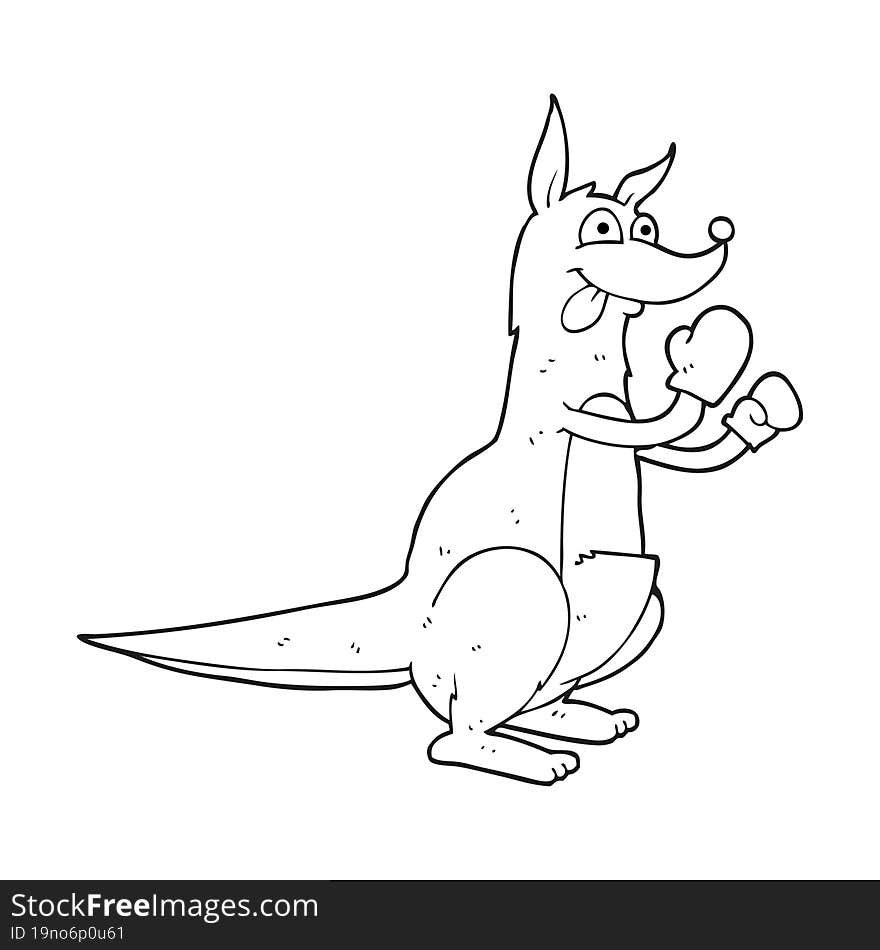 black and white cartoon boxing kangaroo