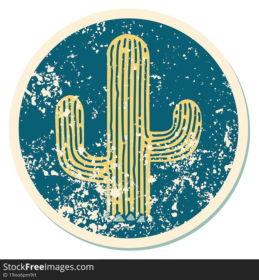 Distressed Sticker Tattoo Style Icon Of A Cactus