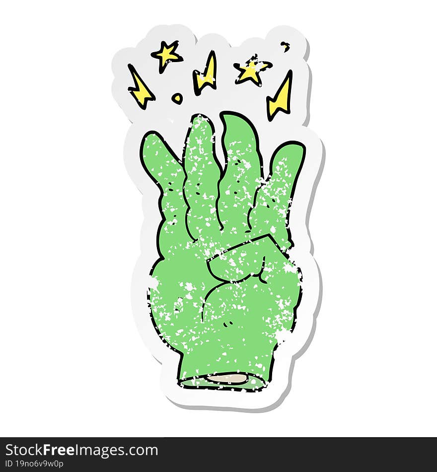 distressed sticker of a cartoon spooky magic hand