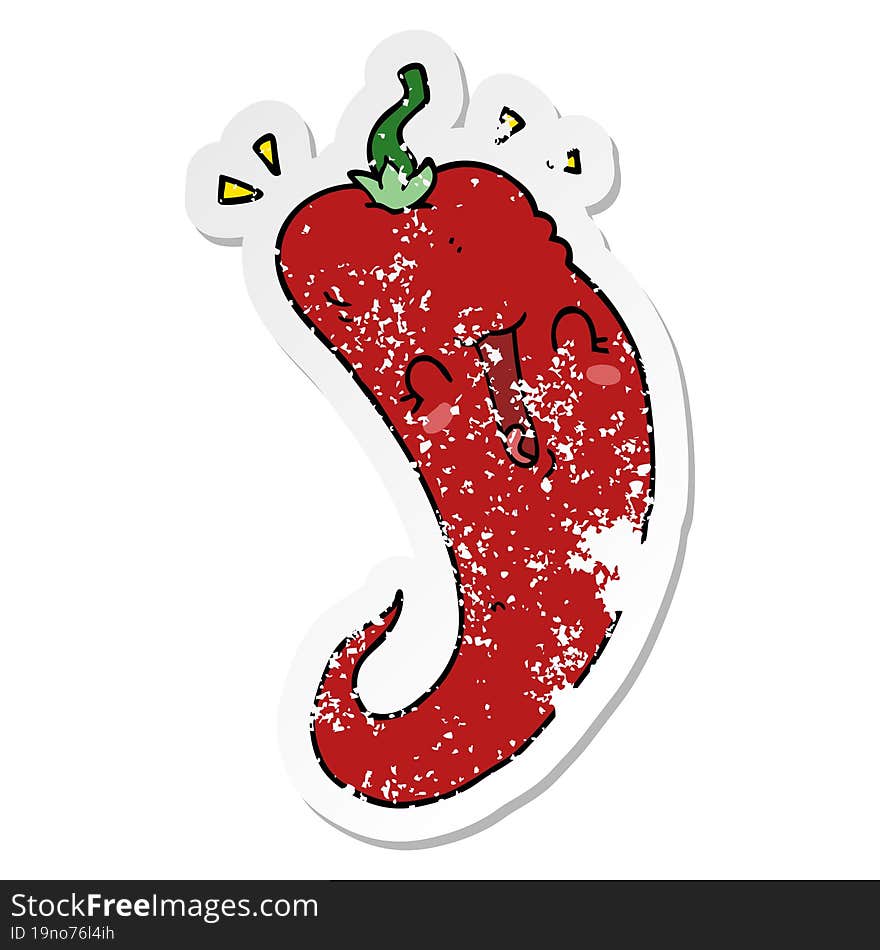 distressed sticker of a cartoon chili pepper