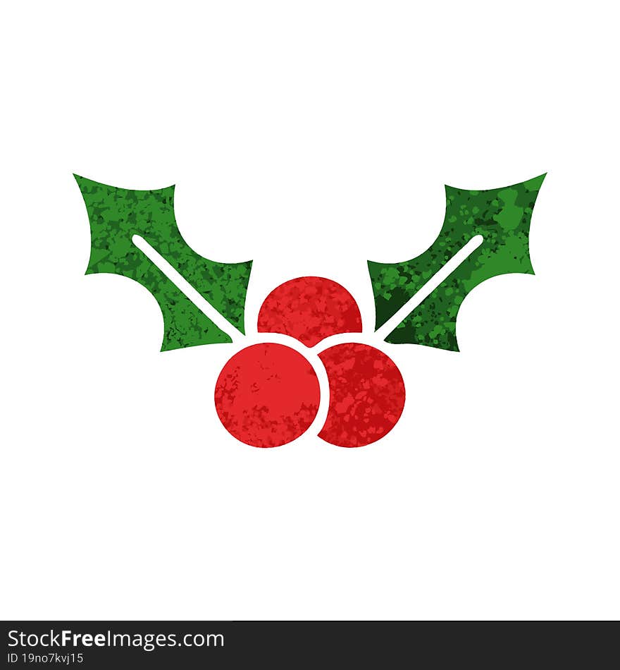 retro illustration style cartoon christmas holly