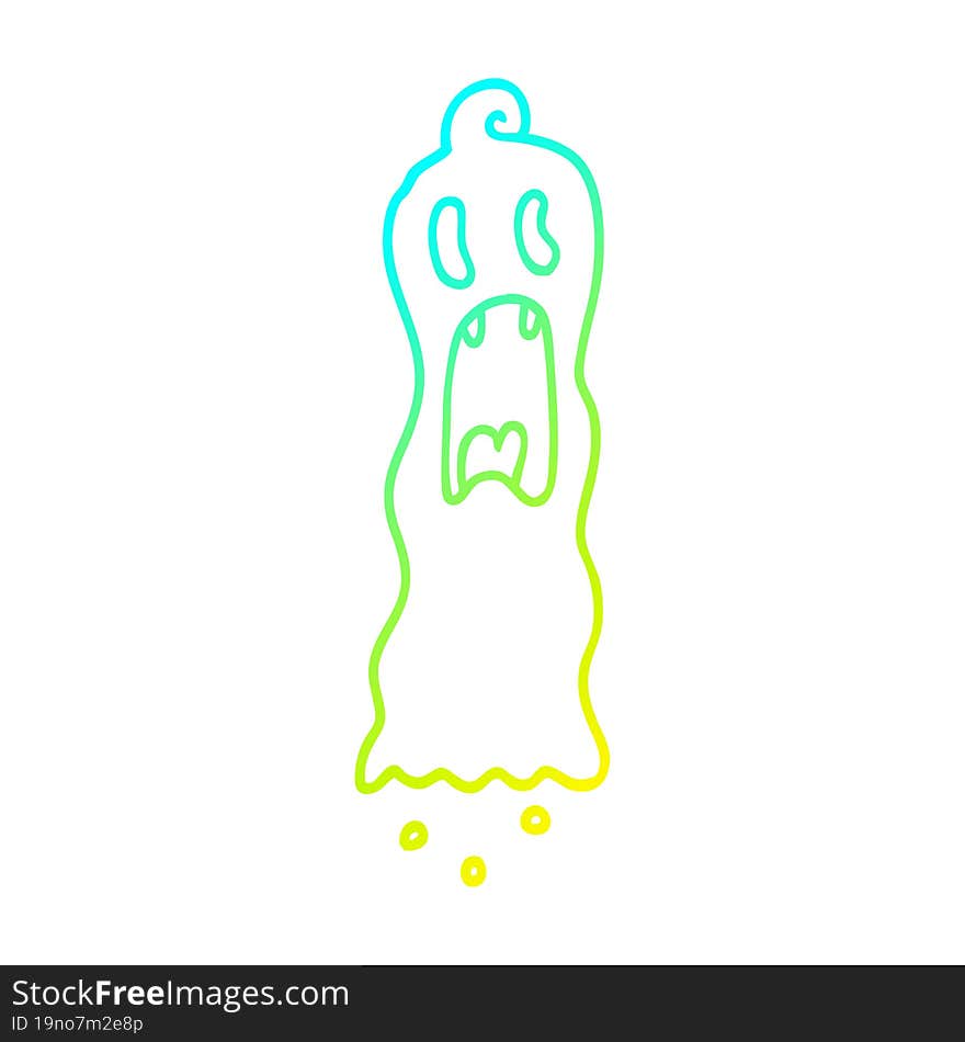 cold gradient line drawing of a cartoon spooky ghost