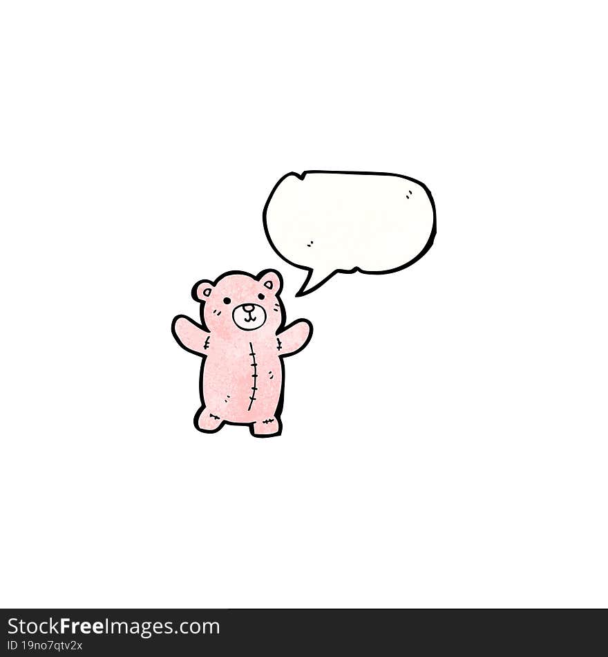 cartoon pink teddy bear with speech bubble