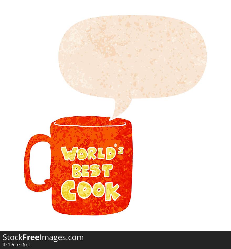 worlds best cook mug with speech bubble in grunge distressed retro textured style. worlds best cook mug with speech bubble in grunge distressed retro textured style