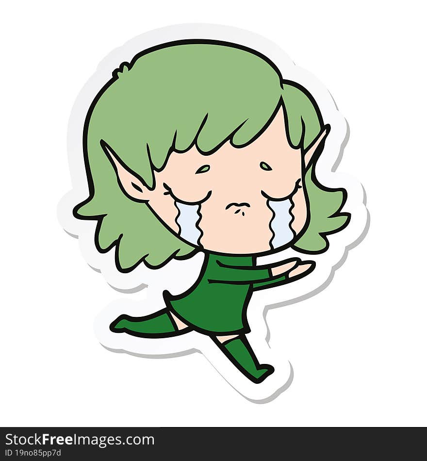 sticker of a cartoon crying elf girl