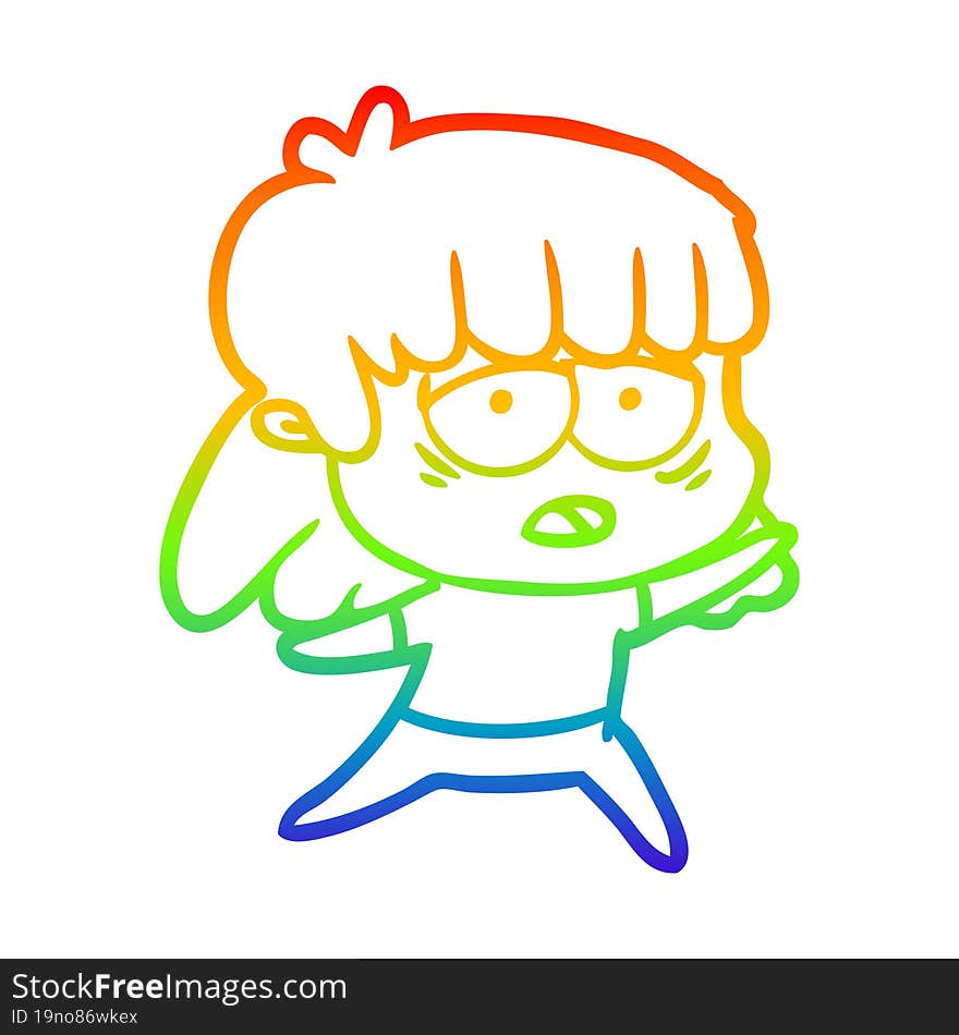 rainbow gradient line drawing cartoon tired woman