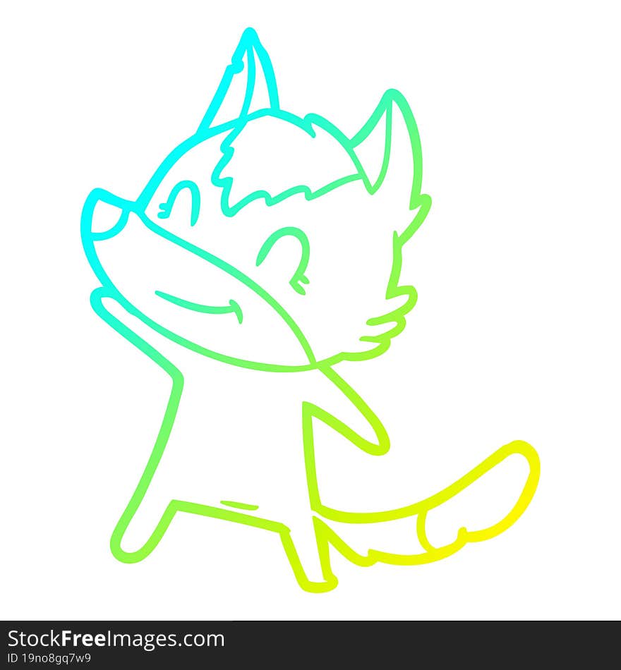 cold gradient line drawing friendly cartoon wolf