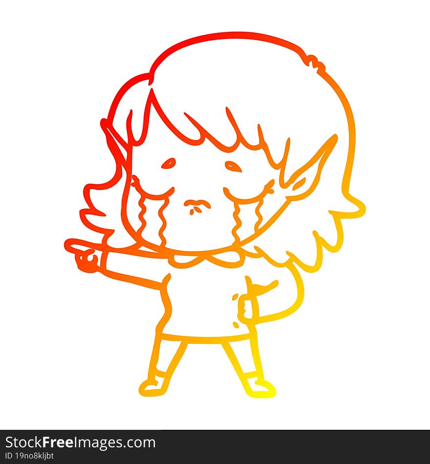 warm gradient line drawing cartoon crying elf girl