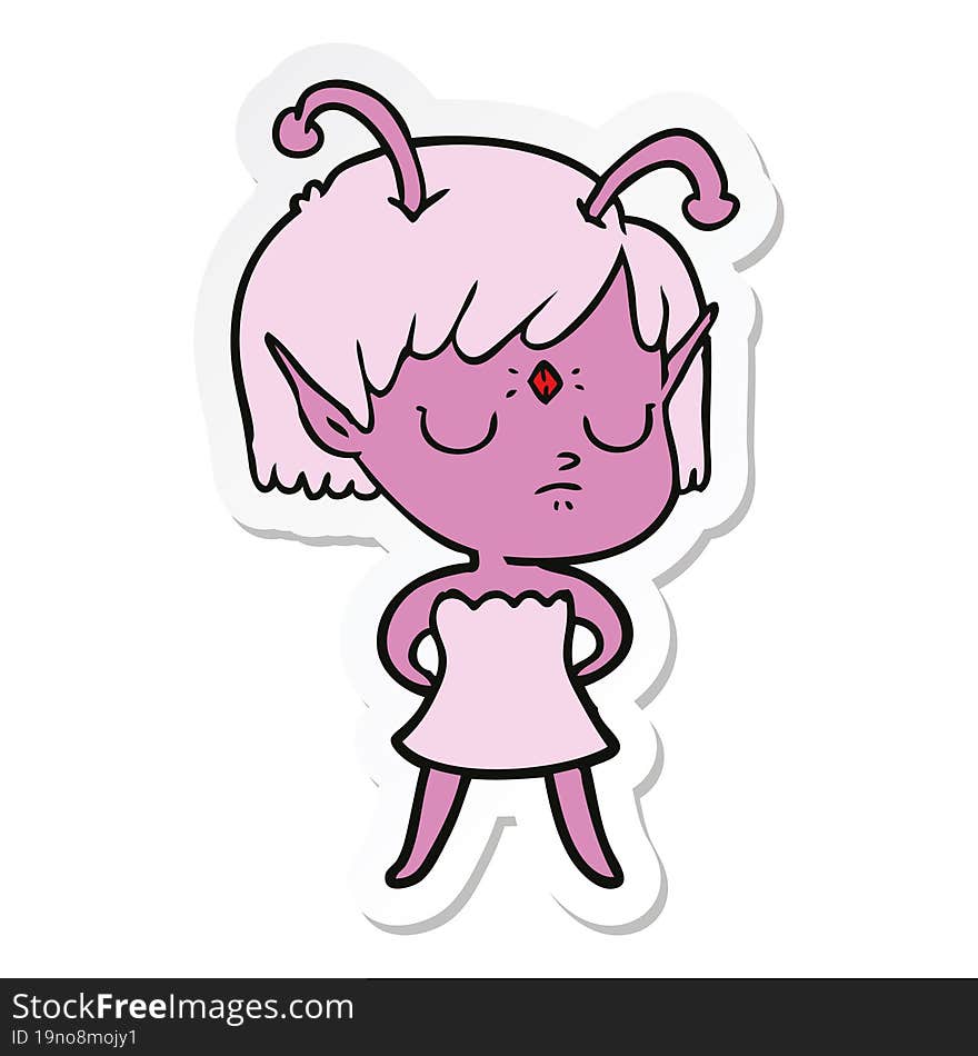 sticker of a cartoon alien girl