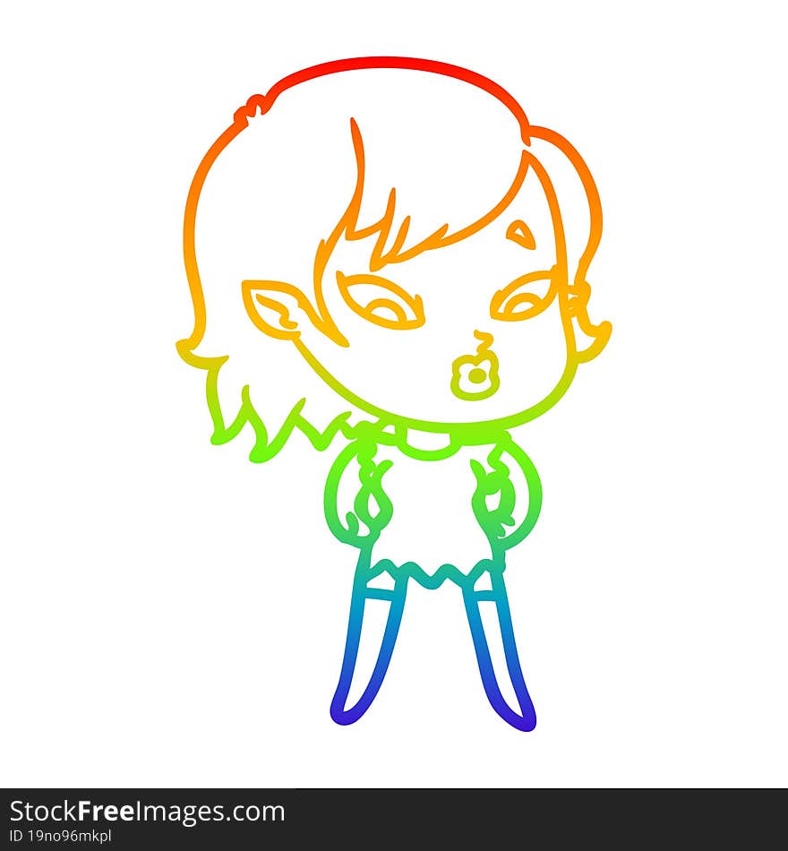 rainbow gradient line drawing cute cartoon vampire girl