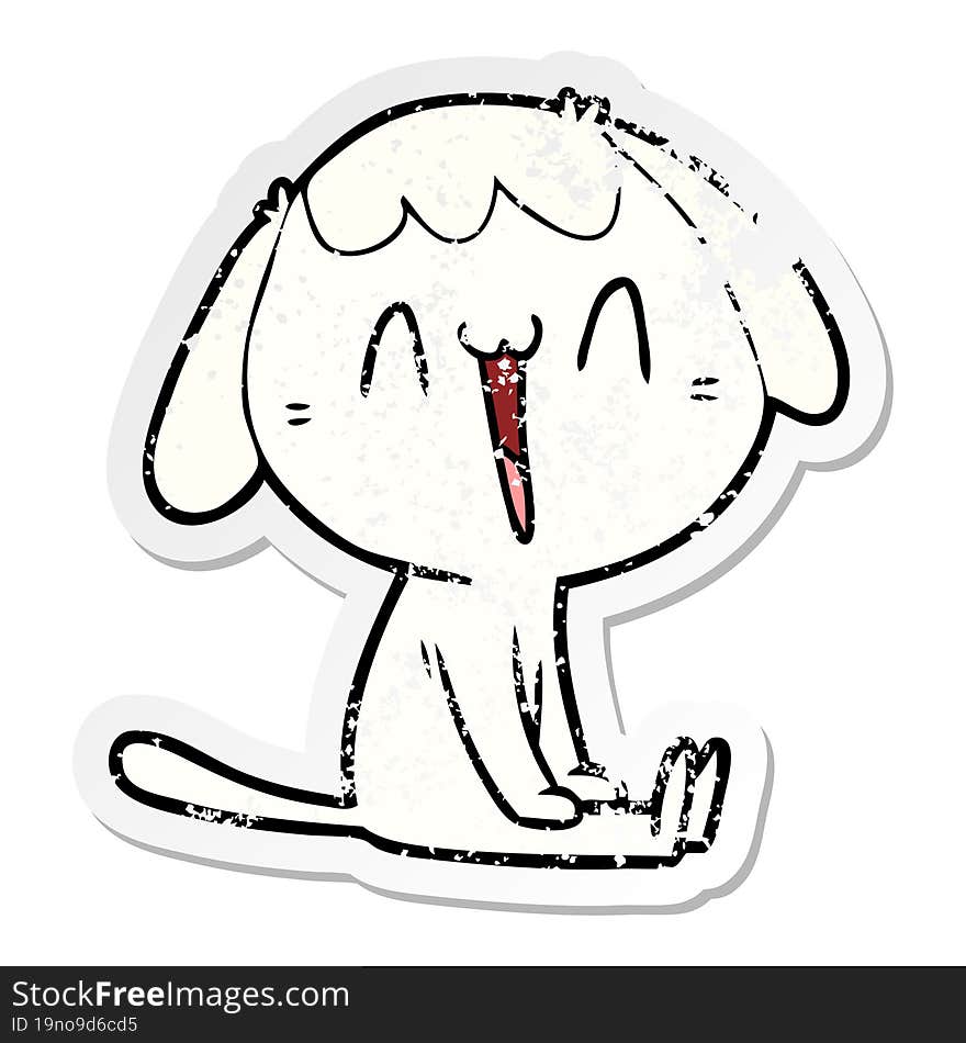 distressed sticker of a cartoon laughing dog