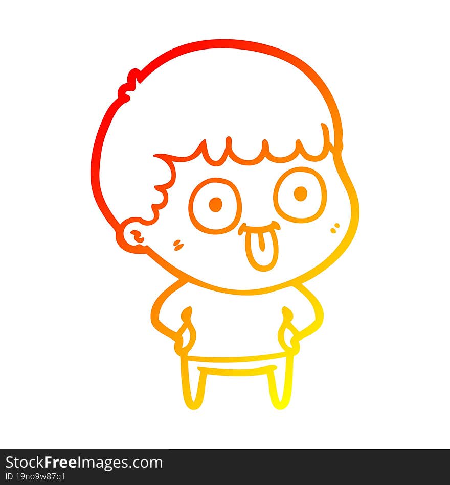 warm gradient line drawing of a cartoon dumb kid