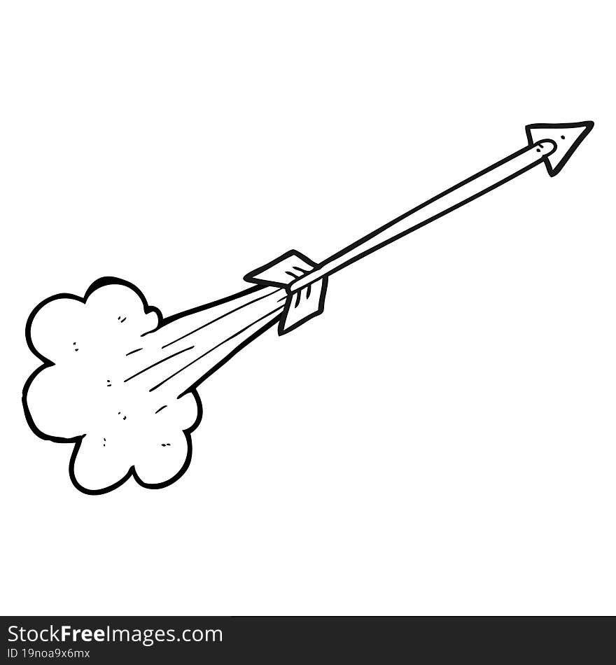 black and white cartoon flying arrow