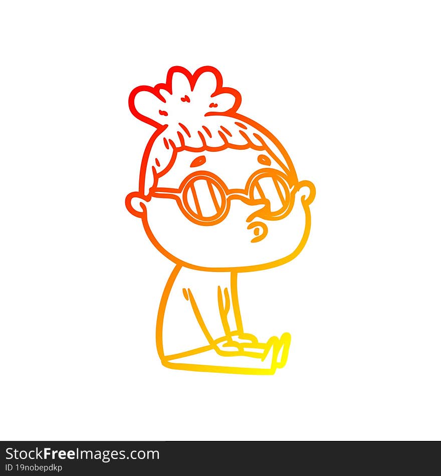 Warm Gradient Line Drawing Cartoon Woman Wearing Glasses