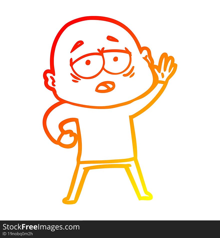 warm gradient line drawing cartoon tired bald man