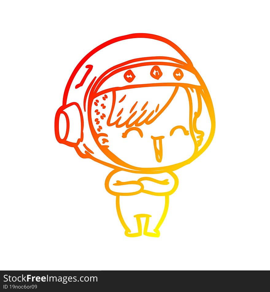 warm gradient line drawing of a cartoon laughing astronaut girl