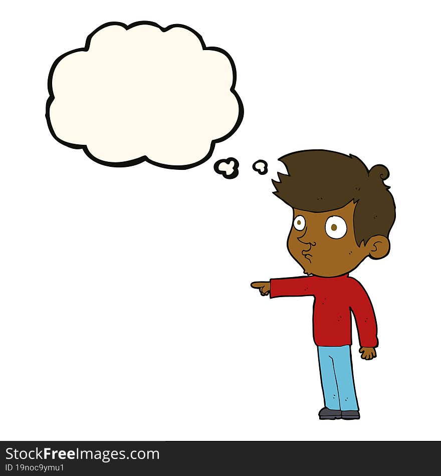 Cartoon Pointing Boy With Thought Bubble